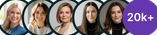 Headshots of several graduates of the program, with a badge reading 20k+